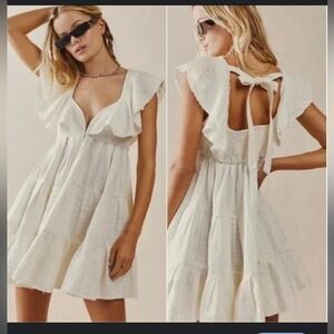 Free People White Ruffle Mini Dress